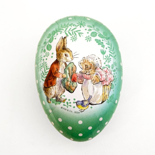 4-1/2" Benjamin Bunny Green Polka Dot Peter Rabbit Papier Mache Easter Egg Container ~ Germany